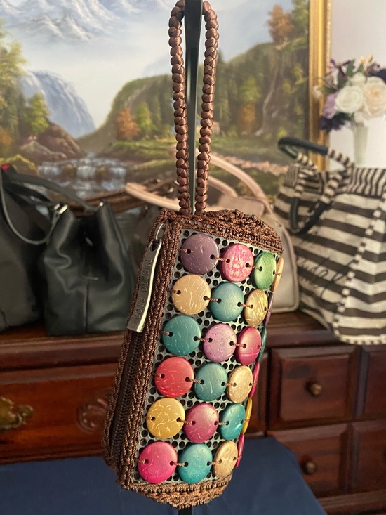 Handbags - Handmade Artisanal Puerto Rico Coconut Shell Beaded Wristlet Mini Crochet Purse